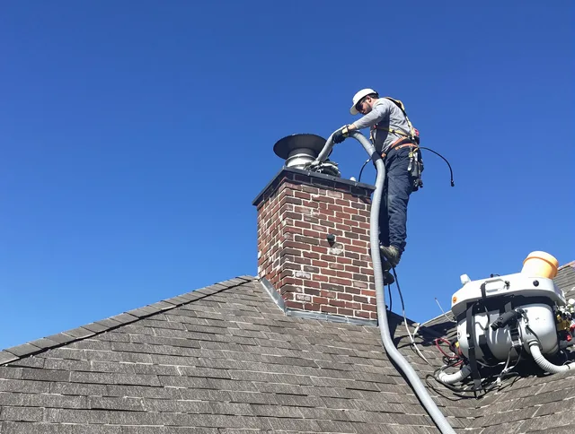 Dedicated Southington Chimney Sweep team member cleaning a chimney in Southington, CT