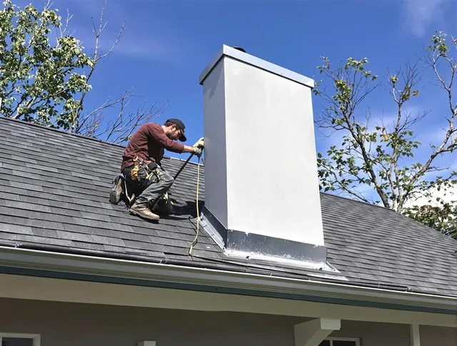 Southington Chimney Sweep team member finishing chimney construction in Southington, CT
