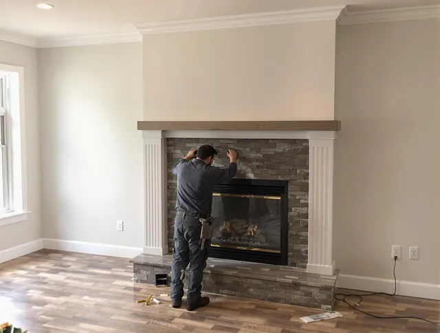Southington Chimney Sweep finishing a custom fireplace install in Southington, CT